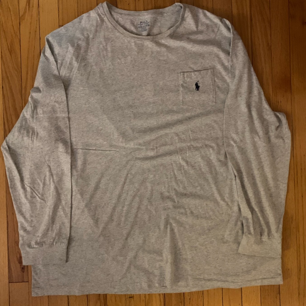Men’s Heather Gray POLO Ralph Lauren Long Sleeve Tee with Pocket 3XL EUC